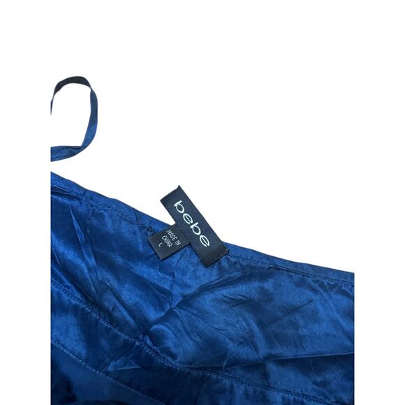 Y2K bebe Women’s Blue Satin Silk Milkmaid Fairy Top M - Picture 4 of 6